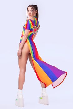 Pride Maxi Outfit by Badinka. Sexy rave shrug dress combined with high waisted shorts with unique designer print and vivid colors that do not fade away with washing. High quality stretchy and sturdy elastic material that makes you feel comfortable and sexy.. 

 
 Mock Neckline 
 Zipper Closure 
 Short Sleeves 
 High Waisted Shorts 
 82% Polyester 18% Elastane 
 Non-Transparent Italian Lycra 
 30° Cold Wash, Hang dry 
 

 Maxi pride dress, rave shrug dress, festival shorts, pride clothing women, Rainbow Dress Women, Rainbow Rave Outfit, Lgbtq Outfit, Fall Festival Outfit, Pride Clothes, Rave Shorts, Rave Dress, Lgbtq Clothing, Shrug For Dresses