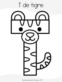 the letter t is for tiger coloring page with an animal in it's mouth