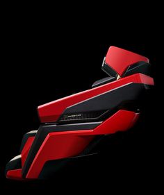 the futuristic vehicle is red and black in color