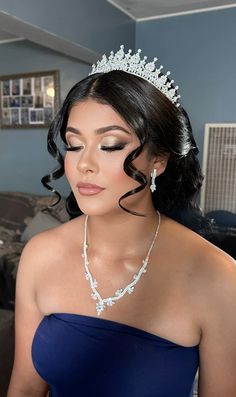 @bettyrosas80 Quince Looks Eye Makeup, Makeup Looks For A Quinceanera, Natural Quince Makeup Looks Green, Blue Makeup Looks Quinceañera, Charro Quince Makeup, Makeup Ideas For Quinceanera Blue, Quince Makeup For Royal Blue Dress, Quince Makeup Looks Silver, Quince Natural Makeup Looks