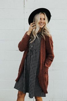 Rust Cardigan Outfit, Church Outfit Fall, Rust Cardigan, Best Cardigans, Cardigan Outfit, Perfect Cardigan, Rock Outfit, Thrifted Outfits, Modest Clothing