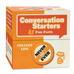 an orange and white box with the words conversation starterrs and fun fact on it