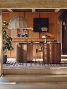 a living room filled with lots of furniture and a potted plant on top of a table