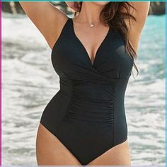 Black Color Ruched Front Detail Size 18 New With Tags Swimming Swimsuit, Best Swimsuits, Swimsuits For All, One Piece Swimsuit, All Black, Summer Style, Sustainable Fashion, Black Color, Lounge Wear