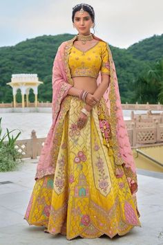 Lemon Yellow Embroidered Silk Designer Lehenga Set Multicolor Lehenga, Women Ethnic Wear, Wedding Yellow, Ghagra Choli, Zari Work, Wedding Lehenga, Flagship Store, Women Wedding Guest Dresses