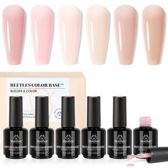 the complete set of gel nail polishes in different colors and sizes, including pink