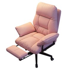 a pink recliner chair and ottoman with footstool in front of a white background