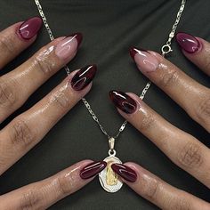 Red Cherry Nail Art, Sade Nails Aesthetic, Simple But Pretty Nails, Nails Bordeaux Art, Erica Ha Nails, Gel Inspo Nails, Wine Red Gel Nails, Ahs Style Nails, Plum French Tip Nails