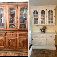 before and after pictures of an old hutch turned into a dining room china cabinet