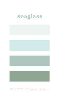 the seaglass palette is shown in shades of blue, green and white with text that reads