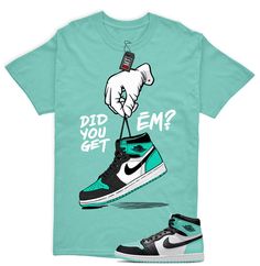 Jordan 1 High OG Green Glow Matching Shirts, Get EM Tee Match Green Glow 1s Custom Tees made to match your sneakers! The perfect shirts for matching your shoes with your outfit. This t-shirt is made to go with the Jordan 1 High OG Green Glow. Shipping: * Items ship within 1-3 business days. * Tracking information included! * Please verify your shipping address is 100% accurate during checkout. The unisex heavy cotton tee is the basic staple of any wardrobe. It is the foundation upon which casual Glow Outfits, Jordan 1 Green, Jordan 1 High Og, Jordan 1 High, Men Shirt, Men Shirt Style, Custom Tees, Matching Shirts, Perfect Shirt