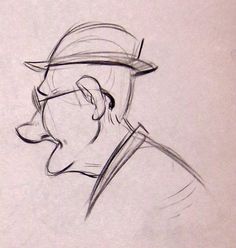 a drawing of a man wearing a hat and glasses