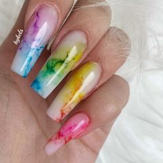 Marble Acrylic Nails, Rainbow Marble, Nails Rainbow, Rainbow Nails Design, Rainbow Nail Art, Diy Acrylic Nails, Nails Design With Rhinestones, Glow Nails