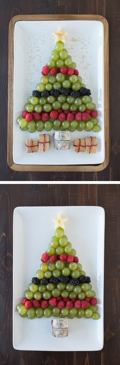 christmas tree made out of grapes on a plate