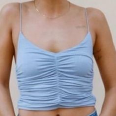 Nwt Cami Top From Urban Outfitters Blue Ruched Tank Top For Spring, Spring Blue Ruched Tank Top, Casual Blue Ruched Top, Casual Light Blue Ruched Top, Casual Ruched Tops From Urban Outfitters, Cowl Neck Cami, Blue Cami, Green Corset, Urban Outfitters Top