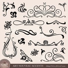 an ornate set of calligraphy and scroll designs