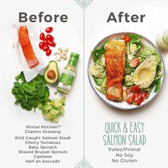 the before and after pictures show how to make salmon salad