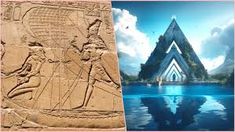 two pictures, one showing an egyptian pyramid and the other depicting pharaohs in ancient egypt