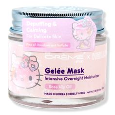 Hello Kitty 50 Intensive Overnight Moisture Gelee Mask - X HELLO KITTY 50 GELEE MASKKey IngredientsRose Hip OilFormulated WithoutSulfateParaben - Hello Kitty 50 Intensive Overnight Moisture Gelee Mask Kawaii Skincare Products, Hello Kitty X Creme, The Creme Shop Sanrio, Hello Kitty Beauty Products, Hello Kitty The Creme Shop, Hello Kitty Face Mask, My Melody Face Mask, Hello Kitty Creme Shop, Hello Toothpaste