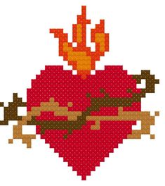 a heart with an arrow in the middle and some branches around it, as well as a cross stitch pattern