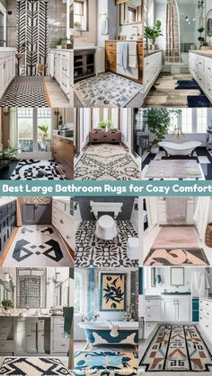 a collage of different bathroom rugs and floor coverings