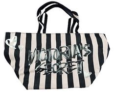 Victoria's Secret Beach Tote Bag Canvas Large Pink Black Striped Silver Hearts  | eBay 2014 Victoria Secret, Victoria Secret Bag, Victoria Secret Tote Bags, Weekender Tote Bag, Victoria Secrets, Victoria Secret Bags, Nylon Tote, Weekender Tote, Beach Tote Bags