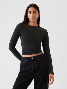 CloseKnit Jersey T-Shirt | Gap Plain Black Long Sleeve Shirt, Black Long Sleeve Shirt Outfit, Tight Long Sleeve Shirt, Hairstylist Outfits, Long Sleeve Shirt Outfits, Black Long Sleeve Shirt, Black Long Sleeve Top, Basic Long Sleeve, Jersey T Shirt