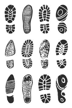 different types of shoes drawn in ink