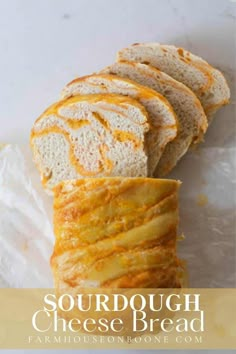 sourdough cheese bread is cut into slices