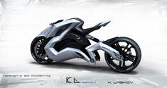 an artistic rendering of a futuristic motorcycle in grey and white colors with the words design as modern as possible