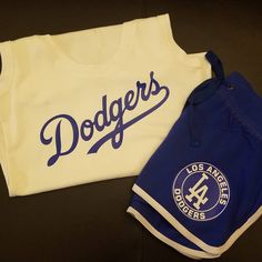 Dodgers short set Sporty Short Loungewear Sets, Cotton Sports Set With Shorts, Cotton Sports Sets In Short Style, Casual Short Matching Sets, Casual White Fitted Short Set, White Fitted Casual Short Set, Dodgers Baseball Shirts, Dodger Shirt, Dodgers Sweatshirt