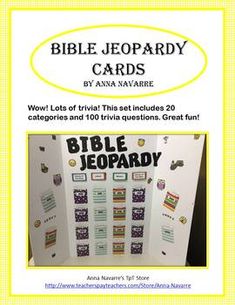 the bible jeopaary cards are displayed on a table