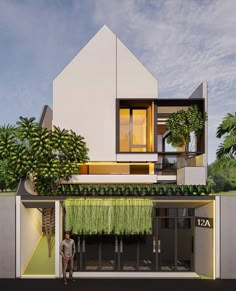 an artist's rendering of a modern house in the middle of a tropical area