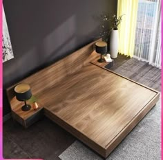 Wooden Bed Modern Design, Side Table Attached To Bed, On The Floor Bed Frame, Wooden Modern Bed, Cot With Side Table Design, How To Make A Wooden Bed Frame, Master Bed Design Wooden, Bedframe With Side Tables, Bed With Attached Side Tables