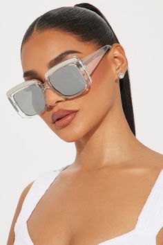 Available In Clear/Silver. Square Sunglasses Mirror Lens Plastic Frame Imported | Party Weekend Sunglasses in Silver by Fashion Nova Sunglasses Mirror, Ladies Party, Square Sunglasses, Silver Fashion, Sunglasses Accessories, Mirrored Sunglasses, Fashion Nova, Sunglasses Women, California