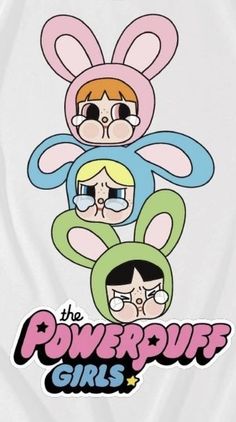 the powerpuff girls logo on a white t - shirt with pink ears and blue eyes