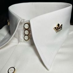 Morcouture White Royal Crown High Collar Shirt. 3 Button High Collar Hidden Button Down Collar Shirt. French Cuffs. 100% Cotton. Shirt Is Full Regular Fit. High Collar Shirts, Light Blue Dress Shirt, Office Shirt, Designer Suits For Men, Men Stylish Dress, Slim Fit Dress Shirts, The Office Shirts, Fashion Suits For Men, African Men Fashion