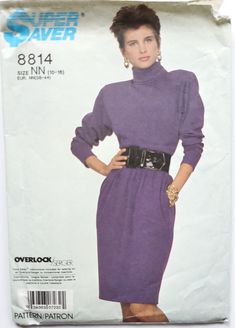 "80s Sewing Pattern for a classic 80s Dress with Pockets - Free shipping to Canada! Bust: 32.5\" (83 cm) Waist: 25\" (64 cm) Hips: 34.5\" (87 cm) Neatly cut, complete Copyright 1988 Zoom in on the photos for design, size, measurements, fabric requirements, copyright year and condition of envelope. If you have any questions about this pattern that the photos don't answer, please don't hesitate to send us a message! Thank you for visiting the Honeymoon Bus!" Late 80s Fashion, 80s Fashion Women, Knit Turtleneck Dress, 80s Womens Fashion, 80s Stuff, Double Breasted Dress, Knit Dress Pattern, Retro Sewing Patterns, 80's Fashion