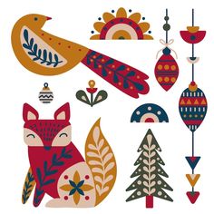 an image of christmas ornaments with foxes