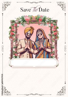 Wedding Illustrations Indian, Ganesh Chaturthi Invitation Template Background, Unique Engagement Invitation Cards, Marriage Cards Design Indian, Sardar Couple, Graphic Design Activities, Invitation Card Format