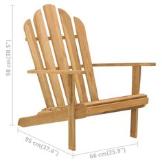 a wooden lawn chair with measurements for the seat