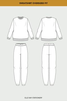 Fashion Technical Drawing Flat Download. Oversized sweatshirt and tracksuit pants. Fashion Technical Drawing, Technical Flats, Clothing Templates, Tracksuit Pants, Oversized Sweatshirt, Design Sketch, Design Templates, Diy Clothes