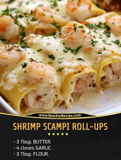 shrimp scampp roll - ups on a white plate