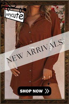 Brown Metal Hook Belt Long Sleeve Shirt Dress Fall V-neck Shirt Dress With Pockets, Casual Solid Color Shirt Dress For Fall, Brown Long Sleeve Shirt Dress For Spring, Fall V-neck Shirt Dress In Solid Color, V-neck Shirt Dress For Fall, Fall Button-up Shift Dress, Fall Shift Button-up Dress, Fall Solid Color Shirt Dress For Day Out, Solid Shirt Dress For Date Night In Spring