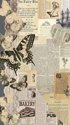 an old newspaper with butterflies on it