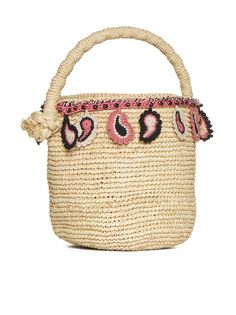 100% Material 1 Embroidery: 100% Cotton Beige Straw Shopping Bag With Handle Drop, Summer Bags With Handle Drop In Natural Color, Chic Tote Straw Bag With Handle Drop, Natural Top Handle Straw Bag With Handle Drop, Summer Bags In Natural Color, Summer Vacation Straw Bag With Handle Drop, Luxury Beach Bag With Round Handle, Natural Shoulder Bag With Handle Drop For Summer, Natural Top Handle Bag With Handle Drop