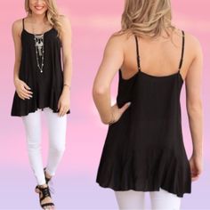 Brand New! This Black Flare Tank/Top Extender Gives You Optionsmaking It A Great Staple Piece For You. Wear It As A Tank In Summer, Add A Cardigan On Cooler Nights, Wear As An Extension Piece Under Other Tops Needing A Little Length. It Has A Ruffled Hem, Adjustable Straps, And A Scoop Neck. Perfect For Skinny Jeans Or Leggings. Great For Any Season!! 65% Cotton, 35% Poly. Measured Laying Flat: Bust- S 19"- Lg 21". Length- S 30"- L 33". $$ Firm Unless Bundled. All Boutique Items Are Brand New, A Top Extender, Boutique Items, Black Flare, Staple Pieces, Scoop Neck, Adjustable Straps, Wear It, With Confidence, Womens Tops