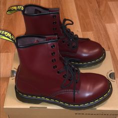 Dr. Martens Aka Doc Martens Boots In Cherry Red Rouge/Burgundy Color Size 9. Brand New (Never Worn) In Excellent Condition With Tags And Original Box. Fitted Burgundy Casual Boots, Classic Red Winter Boots, Shoes Dr Martens, Doc Martens Boots, Martens Boots, Dr Martens Shoes, Martens Shoes, Doc Martens, Moto Boots