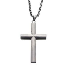 "Carry your faith with you when you're wearing this classic stainless steel cross necklace. PENDANT DETAILS Chain length: 24 in. Chain type: Venetian box Clasp: lobster-claw Metal: stainless steel Finish: polished Packaging: boxed Size: 24"". Color: Silver. Gender: male. Age Group: adult." Stainless Steel Cross Pendant Necklace For Faith, Minimalist Stainless Steel Cross Pendant Necklace, Nickel-free Stainless Steel Cross Pendant Necklace, Nickel-free Stainless Steel Crucifix Necklaces, Stainless Steel Cross Pendant, Steel Cross, Box Clasp, Black Plates, Necklace Size