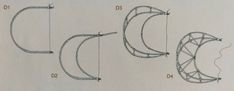 four different types of curved metal objects on a sheet of paper with numbers in each corner